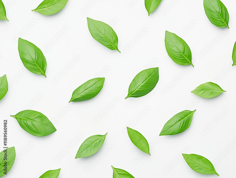 Naklejka premium Group of Fresh Basil Leaves Showing Vibrant Green Herbs