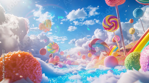 A representation of a child's dream filled with colorful candies. Reflects the boundless imagination of children The joy and magic of dreams photo