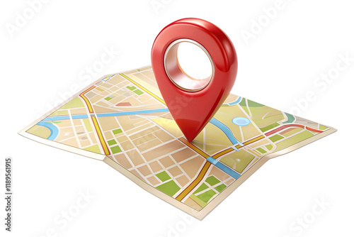map with pin isolated on white background .Transparent PNG