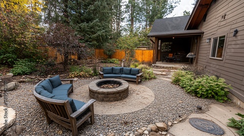 Cozy Autumn Backyard Fire Pit with Seating Area