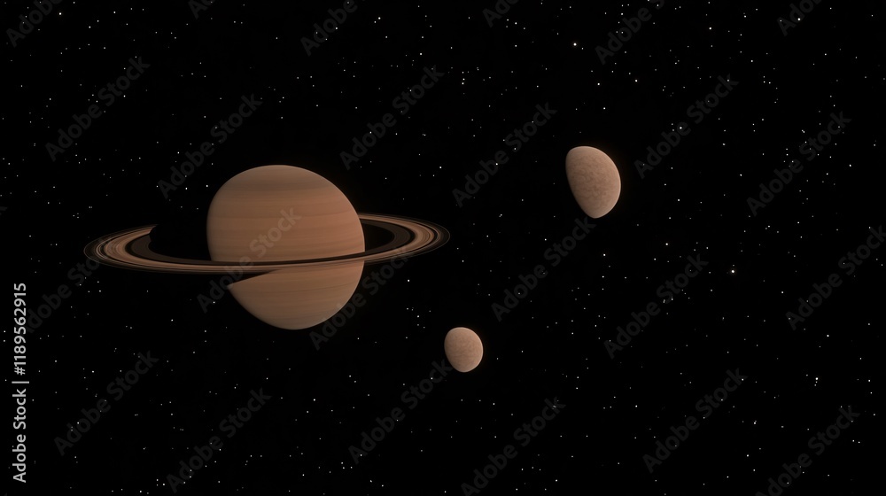 Fototapeta premium Stunning Saturn Planet Rings Space Moonscape