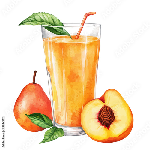 A watercolor vector painting of Peach Pear Juice, isolated on a white background. Peach Pear Juice vector.

