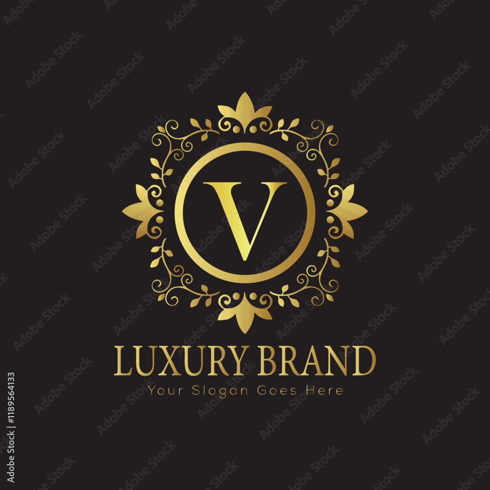 Fototapeta premium Letter Luxury brand logo design with a royal gold crown emblem and elegant typography