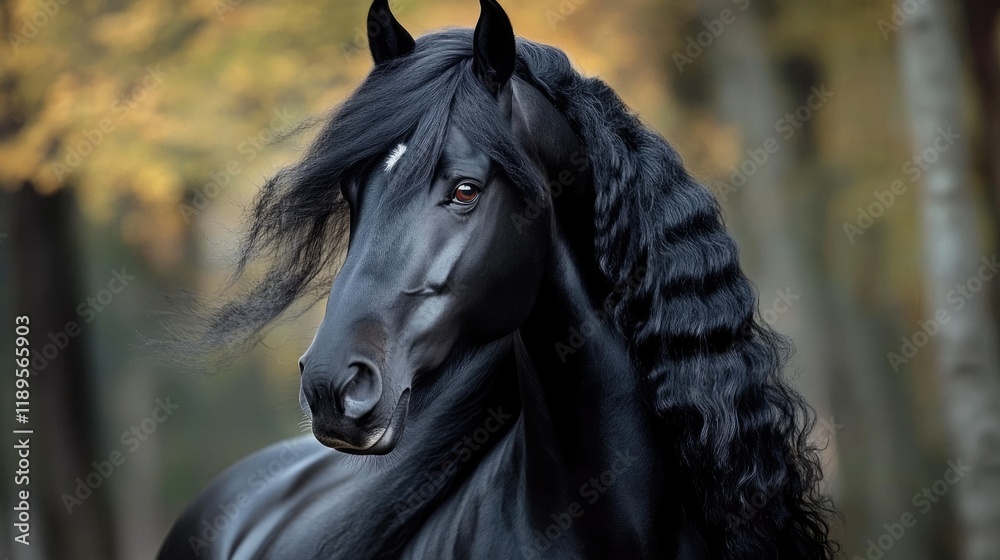 Elegance of a Black Arabian Steed: Striking Portrait with Flowing Mane Against a Dark Isolated Backdrop Elegance of a Black Arabian Steed: Striking Portrait with Flowing Mane Against a Dark Isolated Backdrop