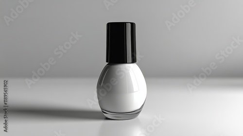 White nail polish bottle on a clean surface with soft shadows in a minimalist...