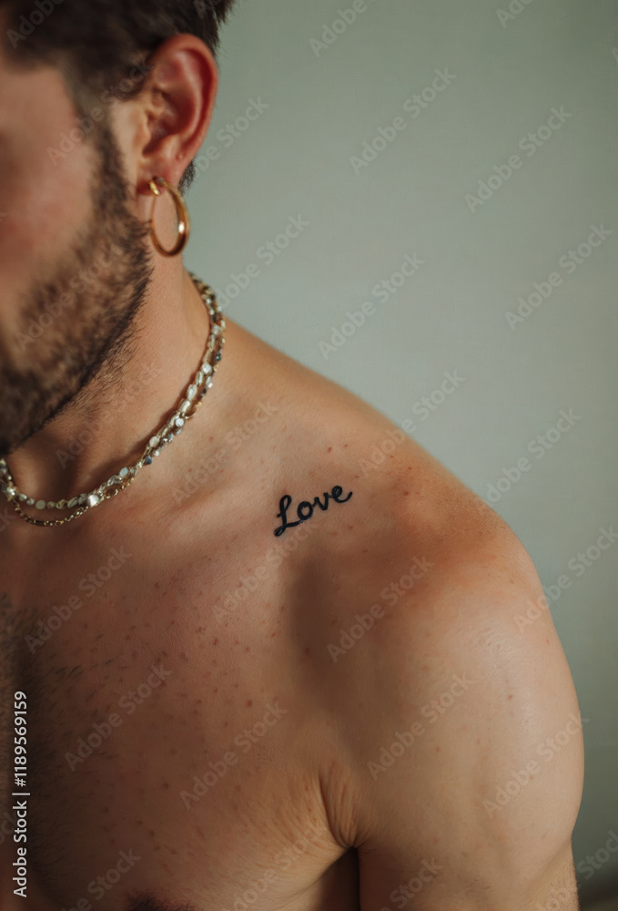 Fototapeta premium Small Love Tattoo on Collarbone for Men