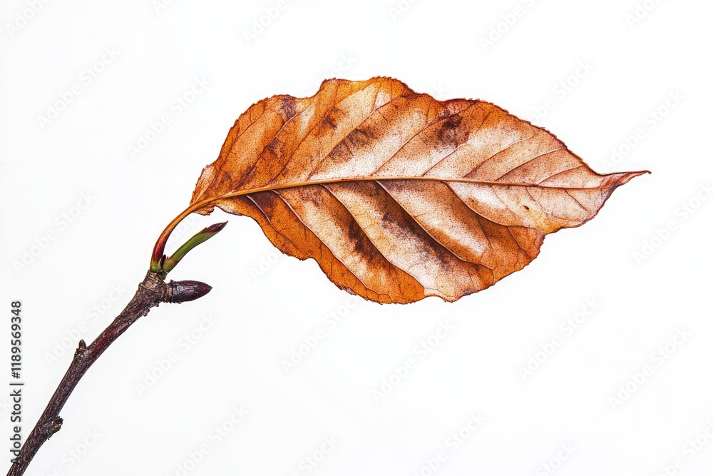 Fototapeta premium Isolated Copper Beech Leaf on White Background - A Touch of Nature's Beauty