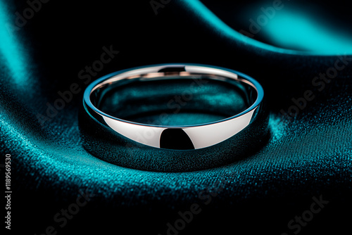 Silver Wedding Band on Teal Satin