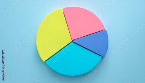 Pie chart with different colors representing market share, with each sector shown proportionately in size photo