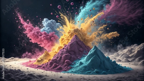 Exploding colorful powder in a dynamic artistic scene