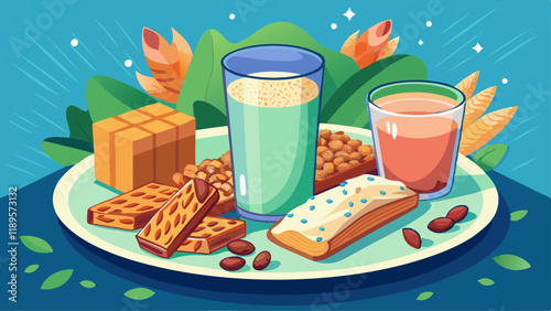 A glass of almond milk with a side of homemade granola bars, portable nutrition, healthy snack