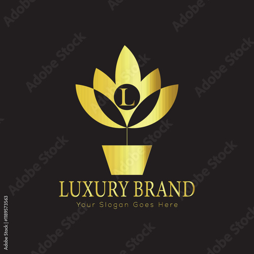 Letter luxury gold logo concept brand logo design with a royal gold crown emblem and elegant typography
