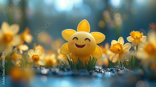 Spring Time Smiling Happy Daffodil 3D Character Easter Background