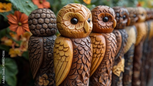 Handcrafted wooden sticks with intricate floral designs showcase traditional ...