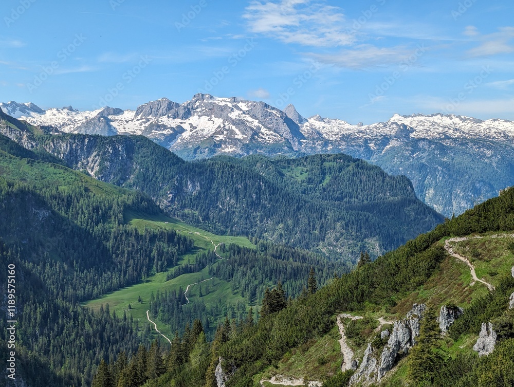 Fototapeta premium View at the Alps from the top of the Jenner mountain in Berchtesgaden, Bavaria (Germany)