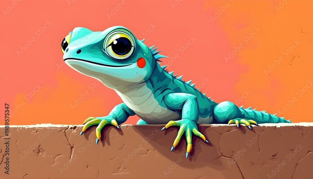 Cute Blue Lizard Cartoon Art Print for Kids Room Decor Cute Blue Lizard Cartoon Art Print for Kids Room Decor