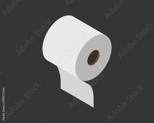 Clean isometric illustration of a toilet paper roll against a dark background.  Perfect for hygiene, bathroom, or minimalist designs.