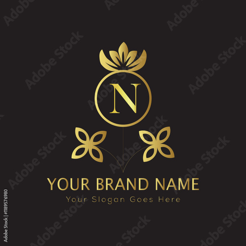 Letter luxury gold logo concept brand logo design with a royal gold crown emblem and elegant typography
