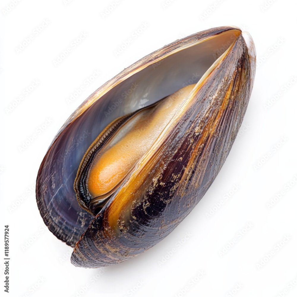close up of a mussel in its shell close up of a mussel in its shell