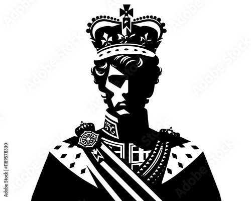 Black and white prince  silhouette vector image. Clipart image isolated on background.