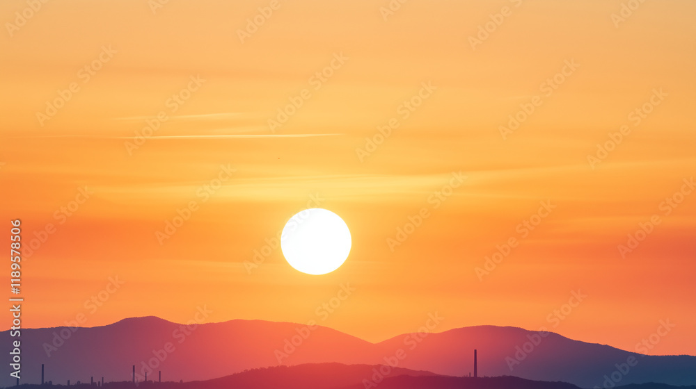 Thick smog rising from factory chimneys under a glowing orange sunset, highlighting the industrial landscape and the environmental impact of pollution in a dramatic scene. factory Thick smog rising from factory chimneys under a glowing orange sunset, highlighting the industrial landscape and the environmental impact of pollution in a dramatic scene. factory