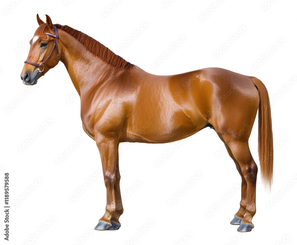 Obraz premium Majestic Brown Horse Profile, Stunning Animal Portrait , isolated on white background PNG