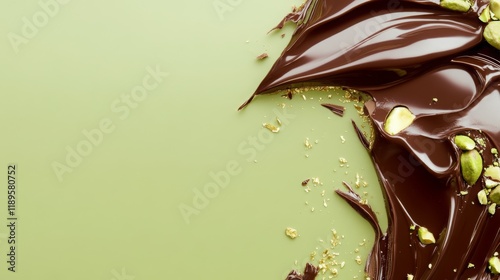 Trend Dubai chocolate with pistachio nut paste and kataifi doug. Trendy cocoa spread dessert banner