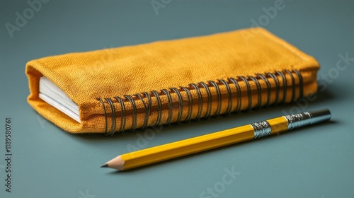 Leather pencil case with notepad and pencils arranged on a white surface