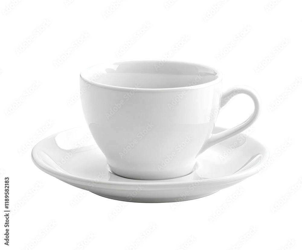 Elegant White Porcelain Tea Cup and Saucer Set - Exquisite Drinkware for a Luxurious Breakfast or Dinner , isolated on white background PNG