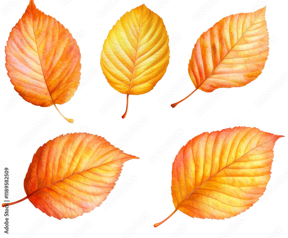Fototapeta premium Autumn Leaves: Vibrant Hues of Fall Nature's Design , isolated on white background PNG
