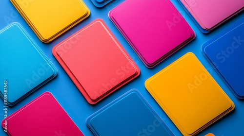 Vibrant colored cards arranged on a blue surface showcasing creativity and fun
