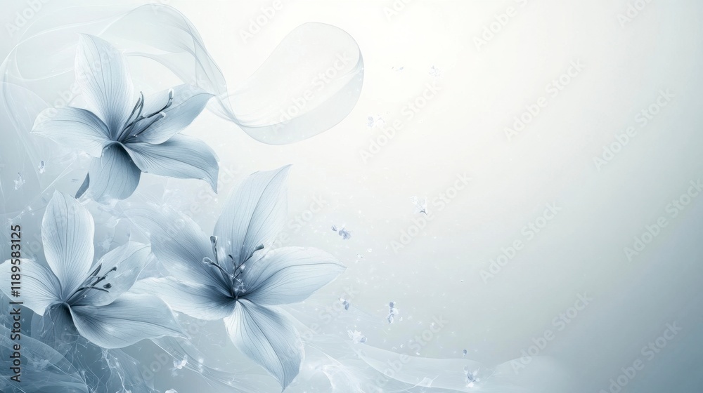 Delicate Blue Lilies in Soft Light, Dreamy Floral Background, Copy Space Delicate Blue Lilies in Soft Light, Dreamy Floral Background, Copy Space