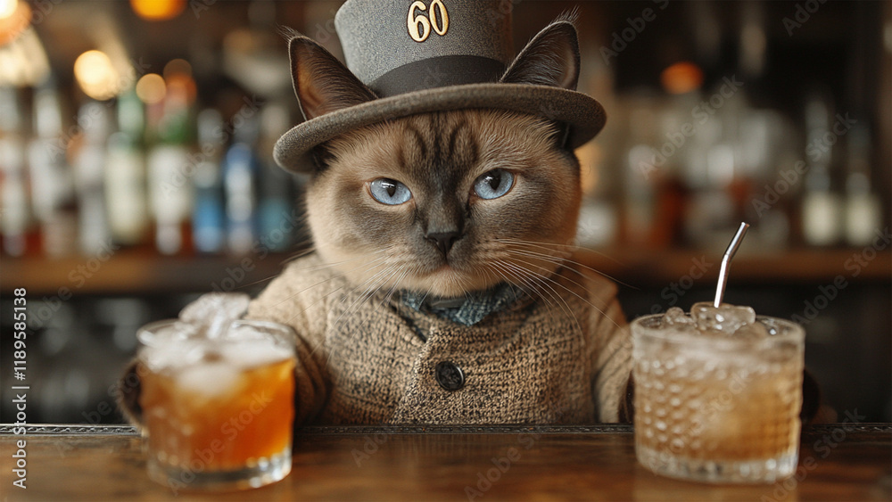 Obraz premium Cat bartender in retro style