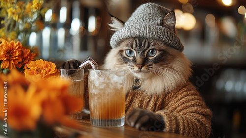 Fototapeta Naklejka Na Ścianę i Meble -  Cat bartender in retro style