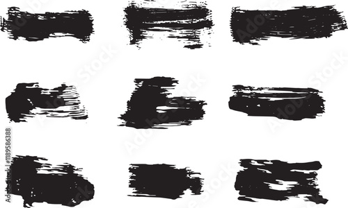 Set of grunge textures, brushes, spots, blots in black color
