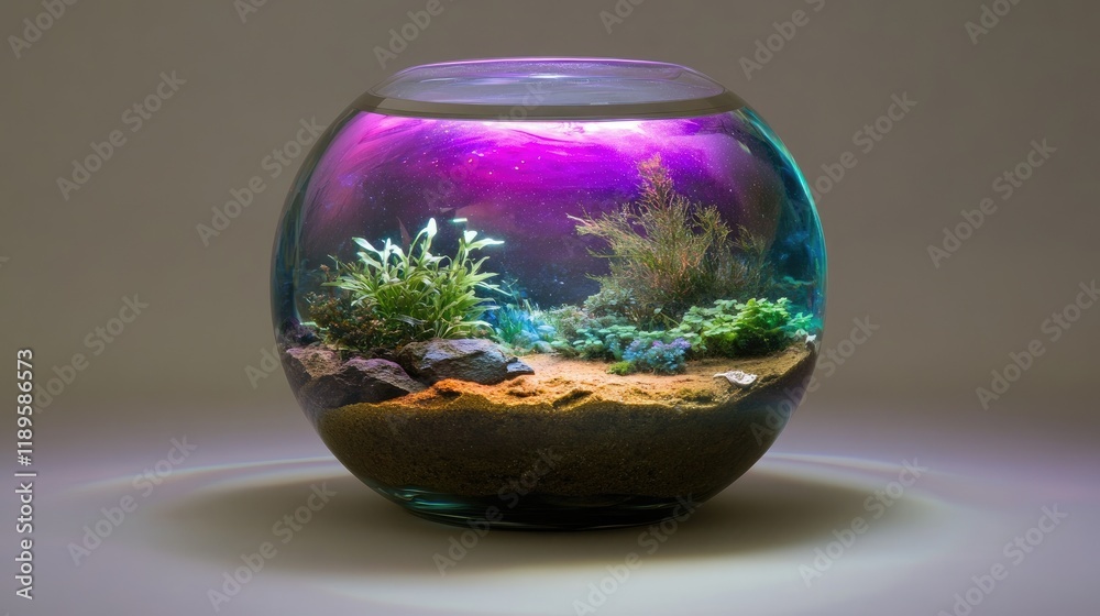 A beautifully arranged aquarium with vibrant plants and colorful lighting. A beautifully arranged aquarium with vibrant plants and colorful lighting.