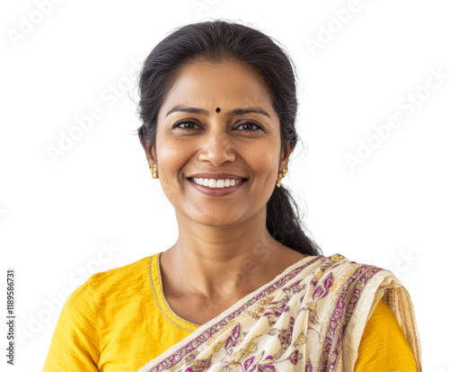 Smiling Indian Woman in Traditional Attire - A Radiant Portrait of Happiness and Culture , isolated on white background PNG