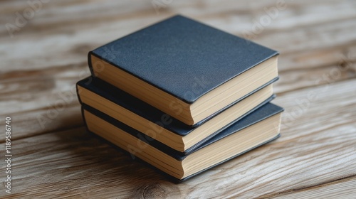 Stack of blank books on wooden table for creative writing or journaling