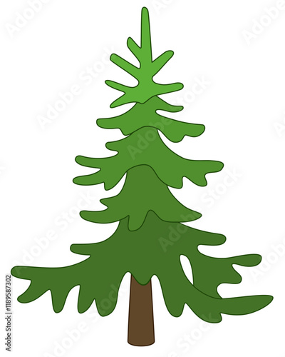 Spruce, coniferous evergreen tree - vector full color picture. Christmas tree, stylized image of a plant.	