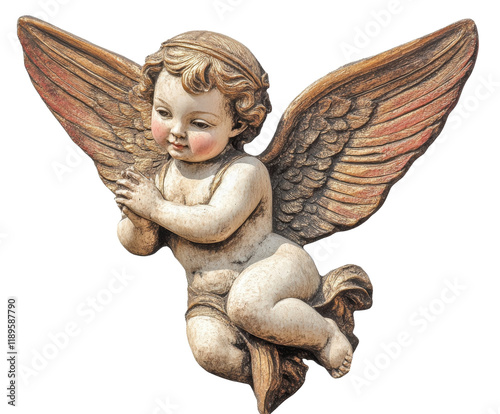 Cherubic Angel Sculpture - A Timeless Religious Figure , isolated on white background PNG