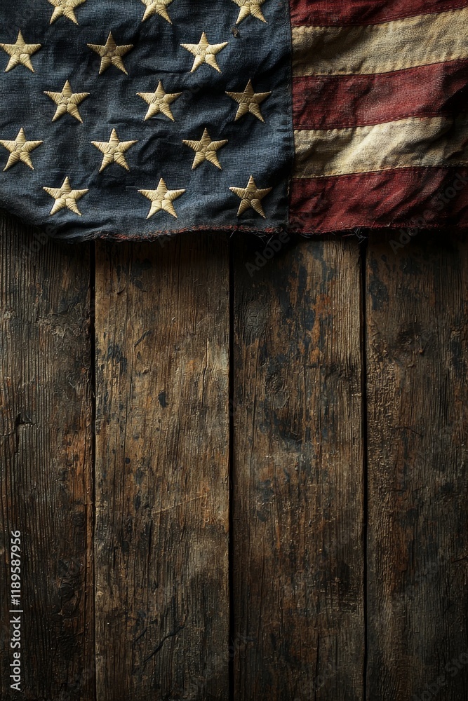 American flag on a wooden background. The Flag Of The United States Of America. Ideal for advertising, template