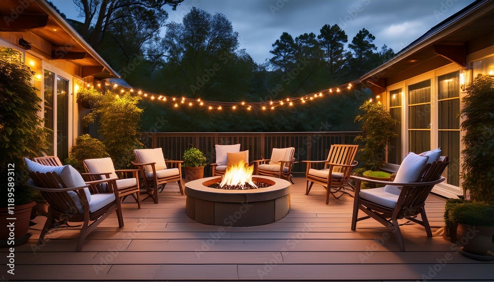 cozy outdoor patio with string lights comfortable chairs around an inviting fire pit cozy outdoor patio with string lights comfortable chairs around an inviting fire pit