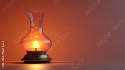 Ornate oil lamp illuminating a warm, soft background in a serene environment
