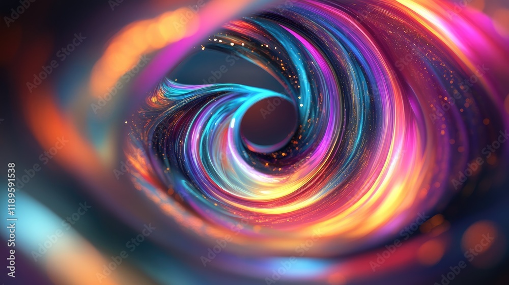 Obraz premium A vibrant, swirling abstract design with colorful light trails creating a dynamic vortex effect.