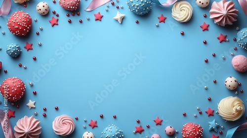 USA Independence Day, American Labor Day, Memorial Day, US election concept : StockA Happy Presidents Day banner adorned with grosgrain ribbon, American flags, and confetti stars set against a blue photo