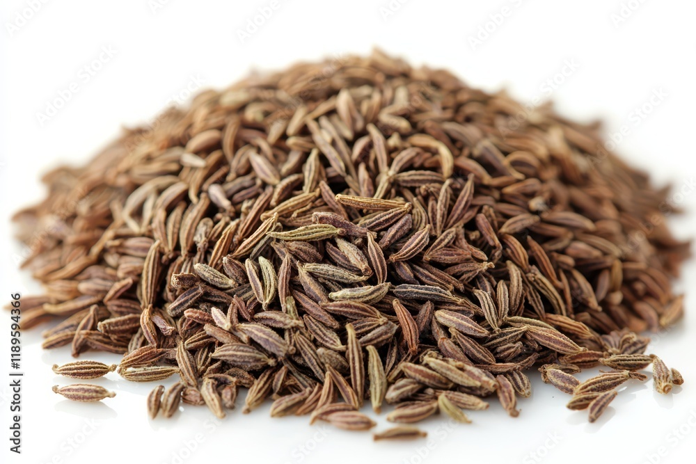 Fennel seeds spread finely in light brown tones, isolated in a clean cutout against a white background for a natural, aromatic presentation. Fennel seeds spread finely in light brown tones, isolated in a clean cutout against a white background for a natural, aromatic presentation.
