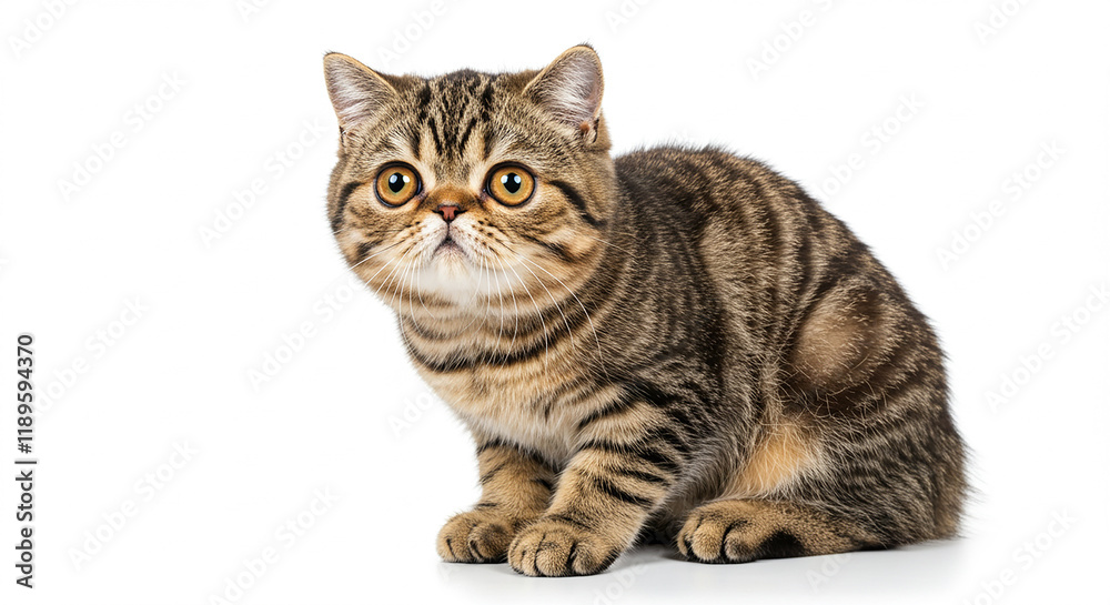 Adorable Brown Tabby Exotic Shorthair Kitten Sitting on White Background Adorable Brown Tabby Exotic Shorthair Kitten Sitting on White Background