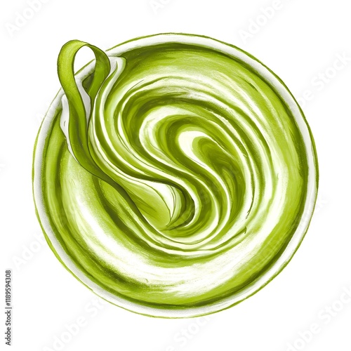 Closeup of Matcha Latte: A Vibrant Illustration on a White Background, Serene Tribute to a Cherished Ritual photo