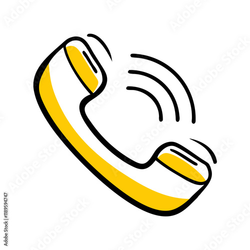 A stylized depiction of a yellow telephone handset