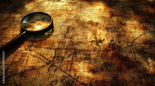 Magnifying Glass on Ancient Map with Sunlit Patterns Highlighting Historical Details